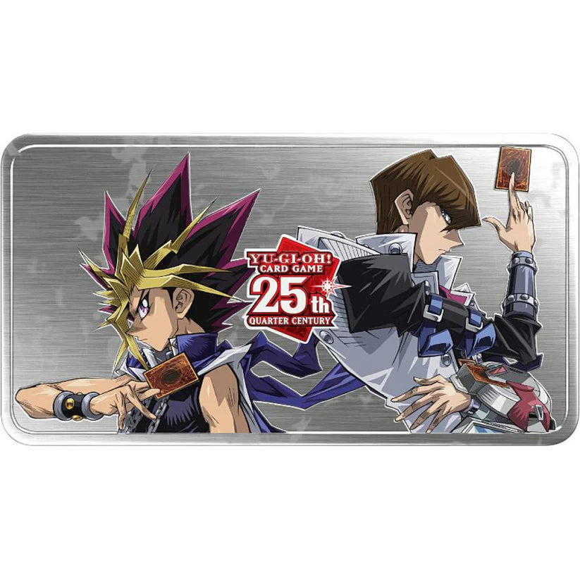 Méga Tin Yu-Gi-Oh! 2024 – boîte métal anniversaire 25 ans avec Yugi et Kaiba en illustration.