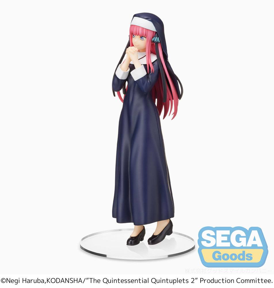 Figurine SPM Nino Nakano Sister Ver., habillée d'une robe de nonne bleu nuit, inspirée de The Quintessential Quintuplets.