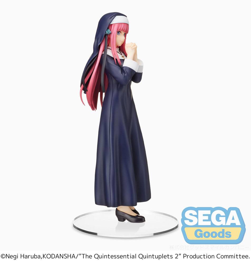 Figurine SPM Nino Nakano Sister Ver., habillée d'une robe de nonne bleu nuit, inspirée de The Quintessential Quintuplets.