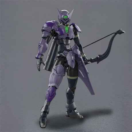 Maquette 30 Minutes Fantasy 30MF Rosan Archer en armure violette et noire, tenant un arc avec carquois dans le dos sur fond blanc.