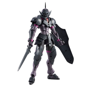 Maquette 30 Minutes Fantasy 30MF Rosan Knight en armure noire et violette avec épée, bouclier et casque de chevalier sur fond blanc.