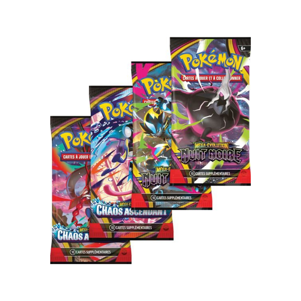 Pokébox Pokémon Q3 2026 modèle aléatoire avec carte brillante Méga-Darkrai-ex et 4 boosters, dont 2 ME04 et 2 ME05.