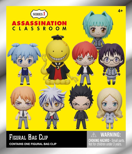 Visuel Assassination Classroom Figural Bag Clip Series 1 avec Koro-sensei, Nagisa, Karma et plusieurs personnages chibi.