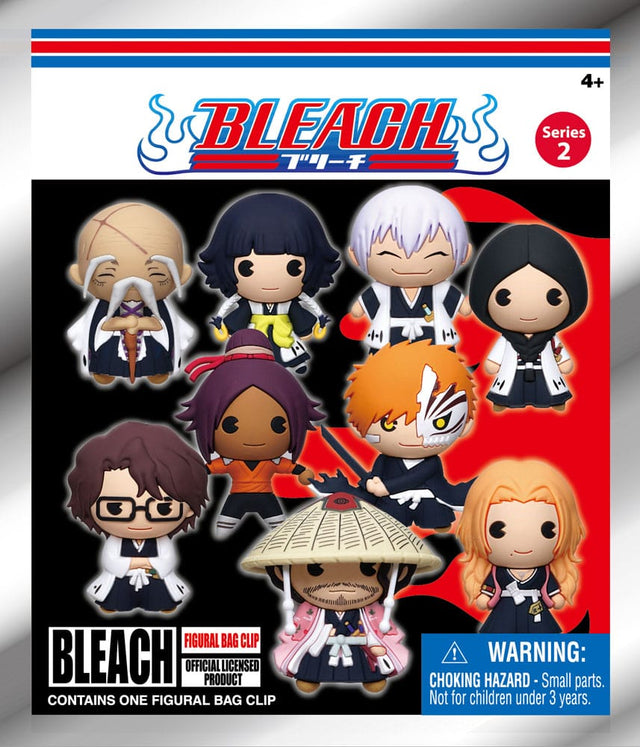 Bleach Figural Bag Clip Series 2 avec plusieurs personnages chibi de Bleach, vendu en sachet mystère avec un modèle aléatoire.