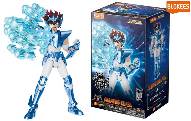Figurine Blokees Saint Seiya Champion Class Pegasus Seiya avec armure bleue et effet d attaque