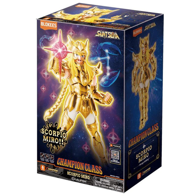 Figurine Blokees Saint Seiya Champion Class Milo du Scorpion avec armure dorée et pose de combat