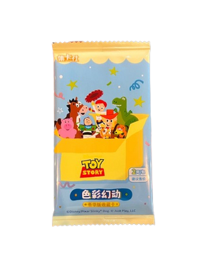 Booster de cartes à collectionner Toy Story Disney Pixar avec Woody, Buzz l’Éclair et leurs amis.