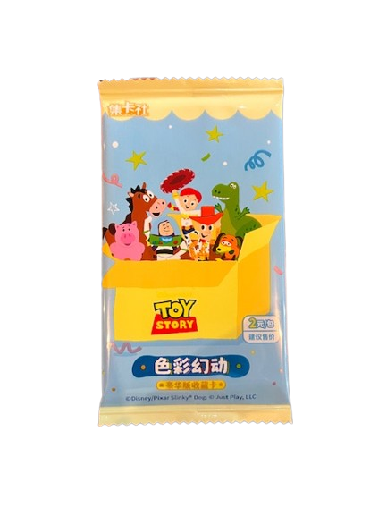 Booster de cartes à collectionner Toy Story Disney Pixar avec Woody, Buzz l’Éclair et leurs amis.