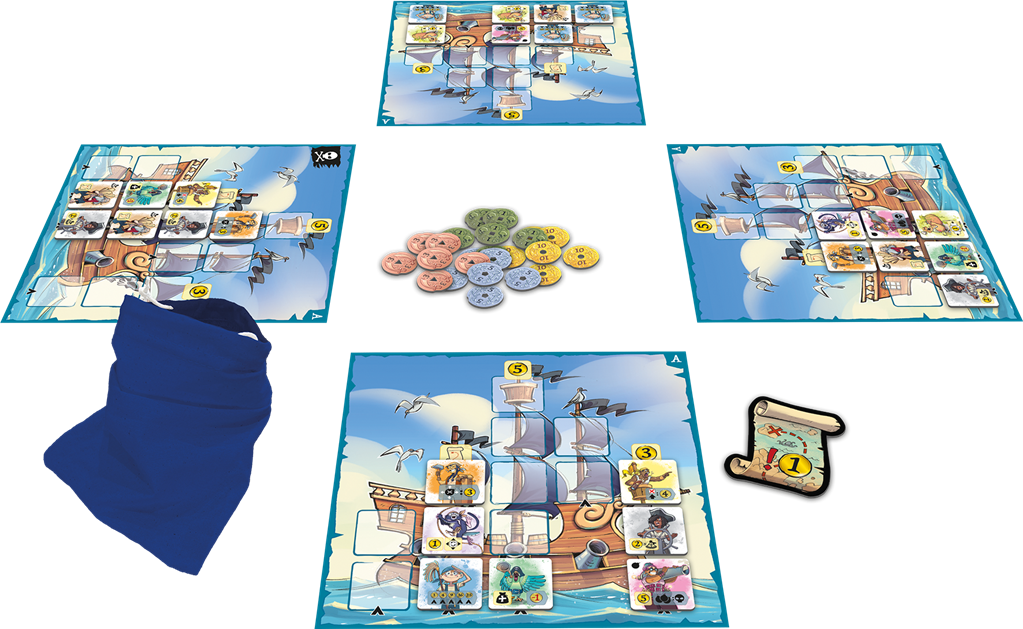 Boîte du jeu Captain Flip avec bateau pirate, personnages bondissants, tentacules et monstre marin dans un univers coloré.