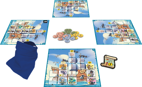 Boîte du jeu Captain Flip avec bateau pirate, personnages bondissants, tentacules et monstre marin dans un univers coloré.