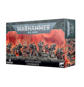 Boîte de figurines Légionnaires Space Marines du Chaos pour Warhammer 40K, contenant 10 miniatures modulables.