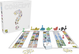 Boîte du jeu Concept blanche avec grand point d’interrogation composé de petites icônes colorées, logo Repos Production en bas.