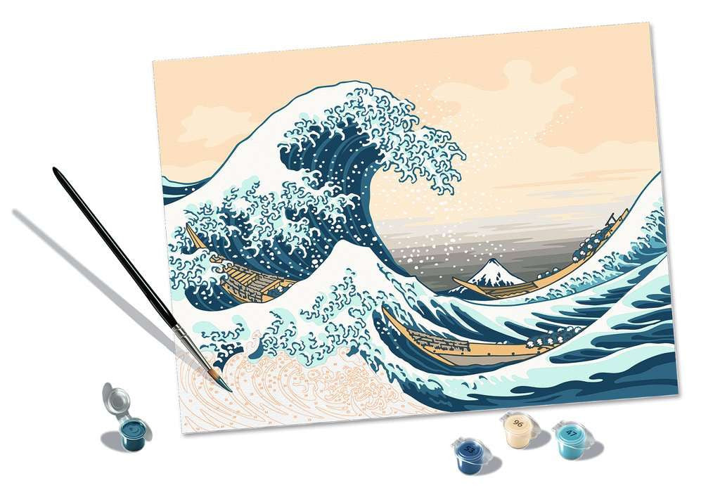 CreArt Ravensburger Collection d’Art Hokusai La Grande Vague, peinture par numéros 40 x 30 cm avec l’estampe japonaise La Grande Vague de Kanagawa.