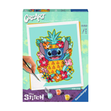 CreArt Ravensburger Disney Stitch, peinture par numéros 24 x 30 cm avec Stitch dans un ananas entouré de fleurs tropicales.