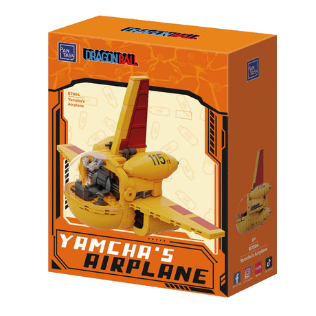 Modèle à construire Dragon Ball Classic Ride Pantasy Yamcha Airplane jaune avec verrière transparente sur fond blanc.