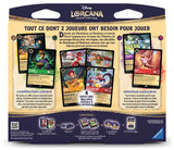 Coffret de démarrage 2 joueurs Disney Lorcana avec Buzz l’Éclair et Mme Indestructible, contenant 2 decks, 2 boîtes de deck et 2 compteurs de Lore.