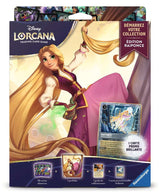 Coffret Disney Lorcana Démarrez votre Collection Édition Raiponce avec album illustré, 4 boosters, carte promo brillante Raiponce et guide du collectionneur.