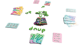 Boîte du jeu Dnüp verte et noire avec cartes au centre et chiffres colorés, indiquant 2 à 5 joueurs, 15 minutes et dès 8 ans.
