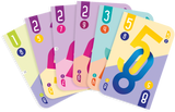 Boîte du jeu Dnüp verte et noire avec cartes au centre et chiffres colorés, indiquant 2 à 5 joueurs, 15 minutes et dès 8 ans.