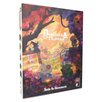 Boîte de découverte Donjons & Chatons, jeu de rôle fantastique avec illustration de chatons aventuriers dans un paysage féerique automnal, entourés de fleurs, d'arbres colorés et d'un village au loin.