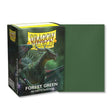 Boîte de 100 protège-cartes Dragon Shield Forest Green Matte au format standard, avec illustration d'un dragon vert sur le packaging et aperçu d'une sleeve vert forêt à finition mate.