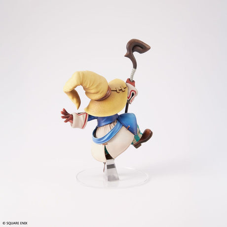 Statuette Final Fantasy IX Form-ISM Bibi Ornitier, mage noir avec chapeau pointu, manteau bleu et bâton sur socle transparent.
