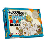 Boîte du jeu de cartes Final Fantasy Chocobo’s Crystal Hunt Deluxe avec plusieurs Chocobos et cristaux colorés.