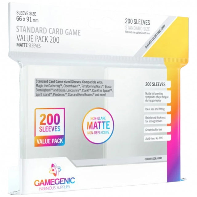 Gamegenic 200 sleeves transparent mat – protège-cartes standard 66x91 mm – value pack
