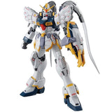 Gunpla MG 1/100 Gundam Sandrock EW blanc et jaune avec Heat Shotels et bouclier, modèle Bandai articulé.