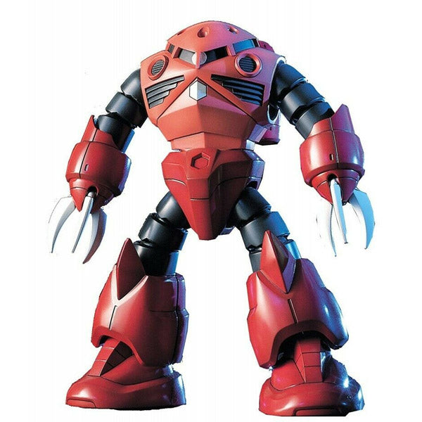 Maquette Gundam Gunpla HGUC 1/144 MSM-07S Z'Gok Char's Custom par Bandai, Mobile Suit amphibie rouge avec bras articulés, griffes métalliques et armure massive sur fond blanc.