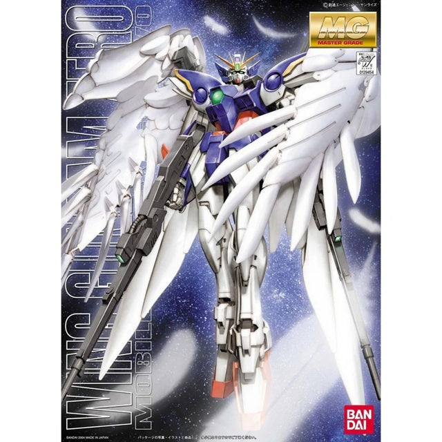 Gunpla MG 1/100 Wing Gundam Zero EW avec ailes blanches, modèle articulé Bandai de Gundam Wing Endless Waltz.