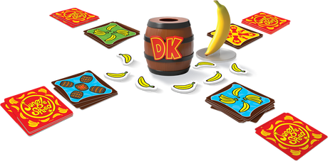Boîte du jeu Jungle Speed Donkey Kong avec Donkey Kong, un totem banane et des cartes colorées sur fond de jungle.