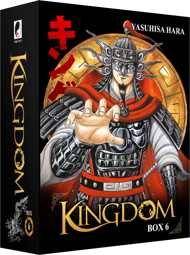 Coffret collector Kingdom Box 6 – tomes 51 à 60 avec général en armure noire et rouge, manga de Yasuhisa Hara.