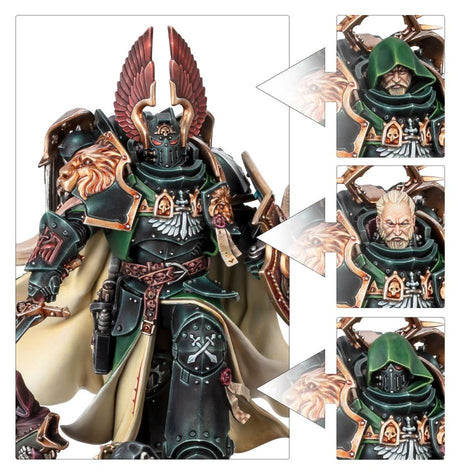 Boîte Warhammer 40,000 Dark Angels : figurine Citadel de Lion El’Jonson, Primarque loyaliste, avec épée et bouclier.