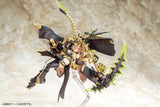 Plastic Model Kit Megami Device AUV Tsukuyomi Fabulous 1/1 de 22 cm, figurine mecha girl avec armure noire et dorée, grande faux et accessoires mécaniques.