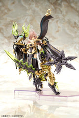 Plastic Model Kit Megami Device AUV Tsukuyomi Fabulous 1/1 de 22 cm, figurine mecha girl avec armure noire et dorée, grande faux et accessoires mécaniques.