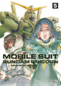 Image du manga Mobile Suit Gundam Unicorn Tome 5, couverture avec Gundam Unicorn et les personnages principaux.