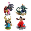 Set One Piece Petitrama Logbox Re-Birth Wanokuni Vol.2 avec quatre mini-dioramas représentant plusieurs personnages de l’arc Wano.