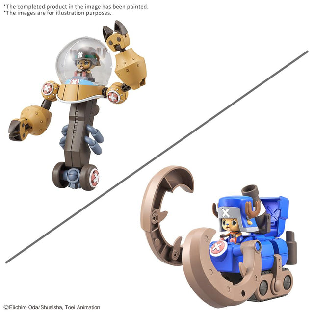 Set One Piece Chopper Robo Super Vol.2 Heavy Armor et Vol.3 Horn Dozer avec Chopper dans deux véhicules mécaniques à assembler.