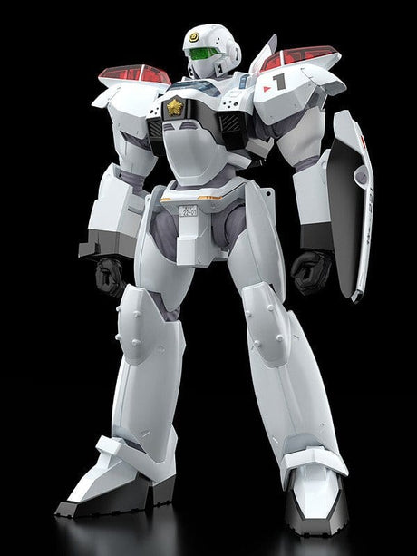 Plastic Model Kit MODEROID Patlabor 2 The Movie AV-2 Valiant 1/60 de 13 cm, mecha blanc avec bouclier 221 et arme.