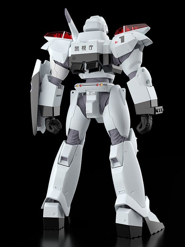 Plastic Model Kit MODEROID Patlabor 2 The Movie AV-2 Valiant 1/60 de 13 cm, mecha blanc avec bouclier 221 et arme.
