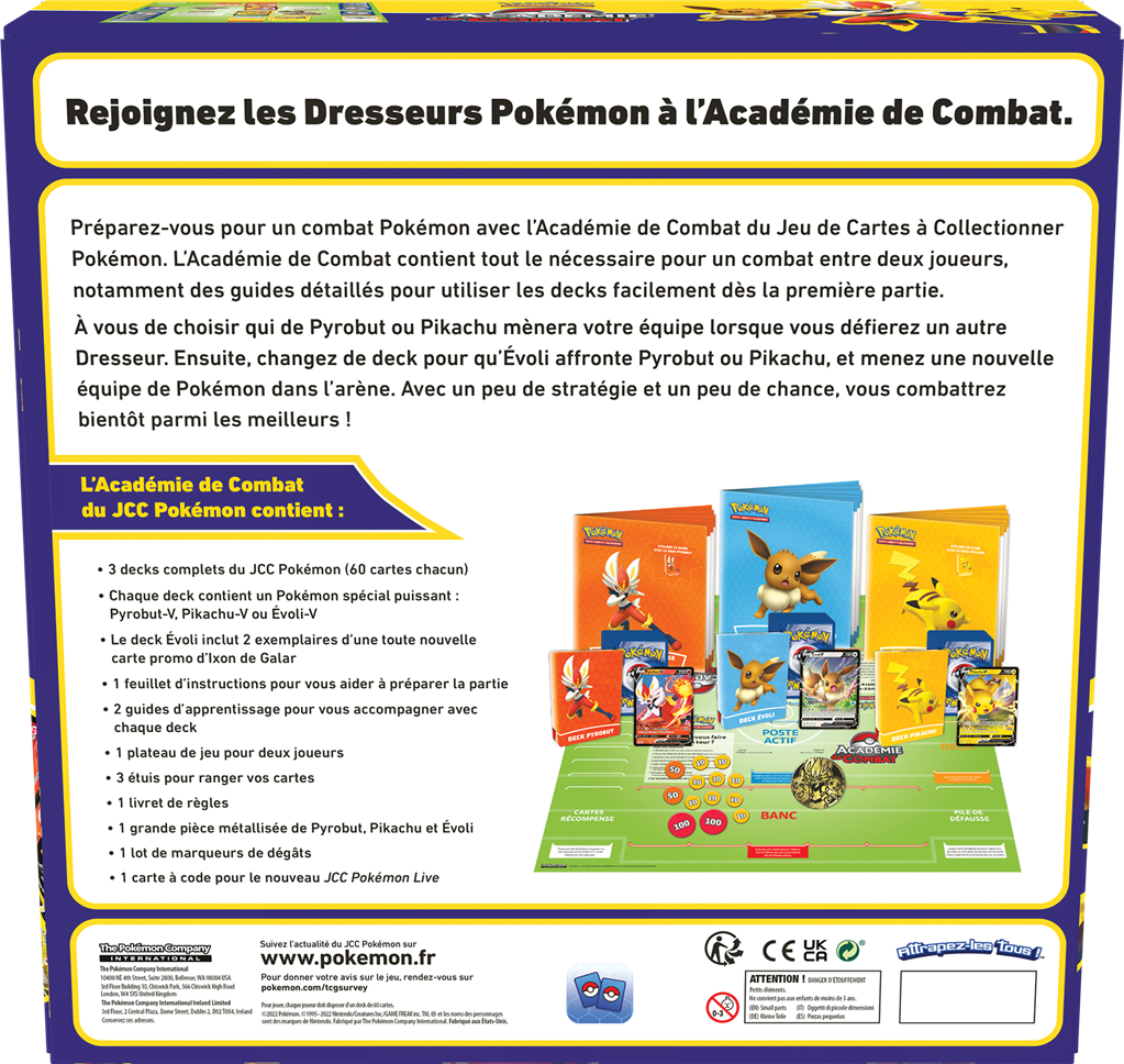 Pokémon Coffret Académie de Combat V2 avec Pikachu, Évoli et Pyrobut – Jeu TCG pour débutants