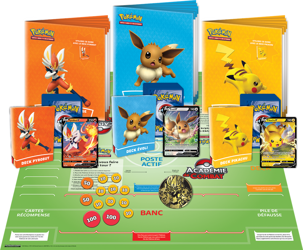 Pokémon Coffret Académie de Combat V2 avec Pikachu, Évoli et Pyrobut – Jeu TCG pour débutants