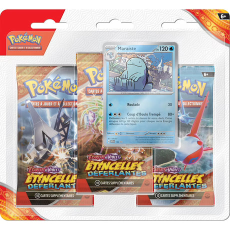 Tripack Pokémon EV08 avec 3 boosters et 1 carte promo.