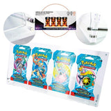 Protection acrylique transparente Phoenix Shield pour 4 boosters Pack Art Set, conçue pour exposer et protéger des boosters scellés de cartes à collectionner.