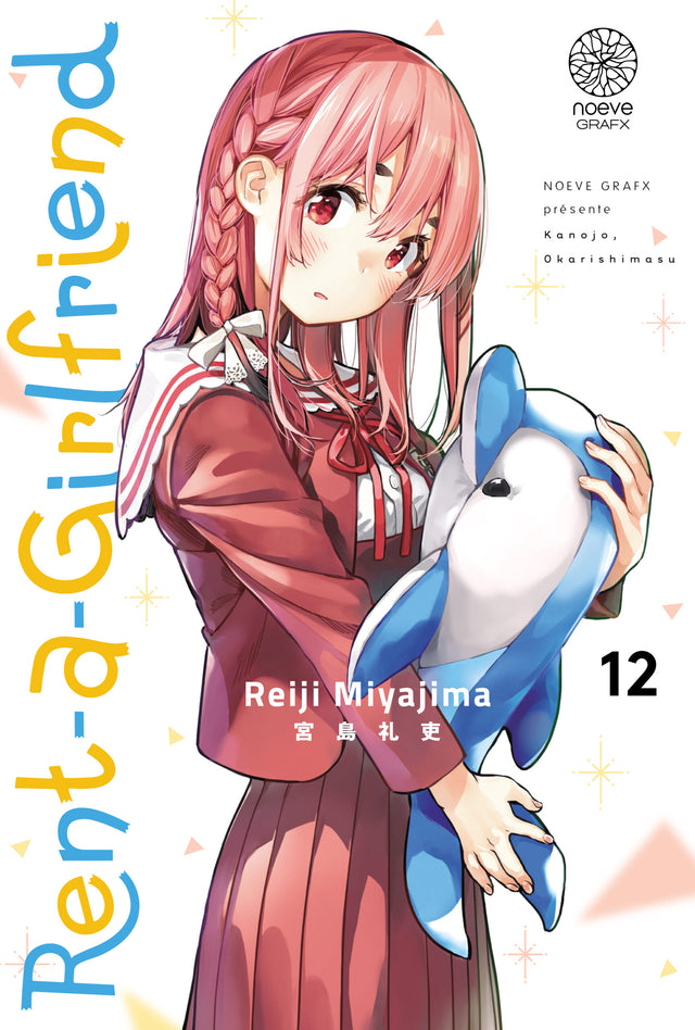 manga Rent-a-Girlfriend tome 12 de Reiji Miyajima, montrant Sumi Sakurasawa en uniforme rouge tenant une peluche de dauphin.