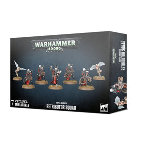 Boîte Warhammer 40K – Escouade de Rédemptrices de l’Adepta Sororitas, figurines armées d’armes lourdes pour purifier l’Imperium par le feu et la foi.