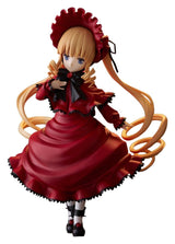 Statuette PVC Rozen Maiden Trio-Try-iT Shinku de 19 cm, représentant Shinku en robe rouge gothique avec bonnet et longs cheveux blonds.