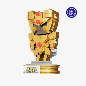 Pantasy Mini Gold Gemini – Figurine chibi en briques à construire du Chevalier des Gémeaux de Saint Seiya avec armure dorée et socle collector