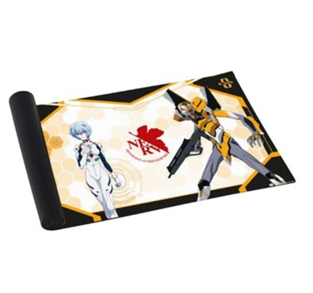 Tapis de jeu Evangelion avec Rei Ayanami et EVA-00 – surface lisse et base antidérapante.